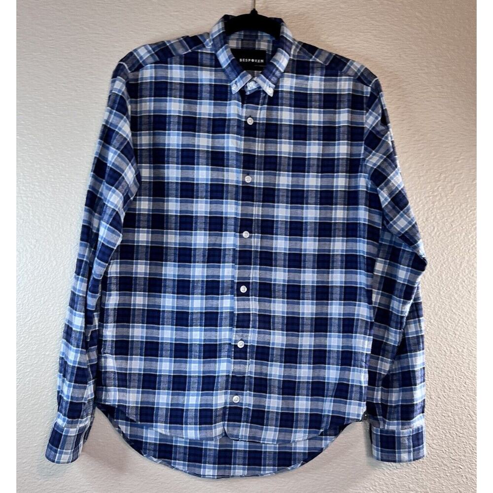 Bespoken Button-Down Shirt Men Size S Blue White Plaid Collared Cotton
